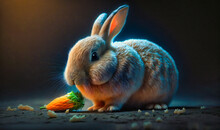 A Fluffy Rabbit Nibbling On A Carrot