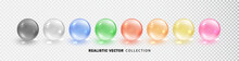 Glass Colored Spheres Set Isolated On Transparent Background. Realistic Glossy 3D Colorful Glass Balls Collection, Multicolored Vector Illustration.