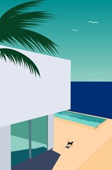 Wall Mural - beach with palm tree modern house 