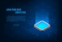 Vector Isometric Cpu Microchip Digital And Technology Concept.