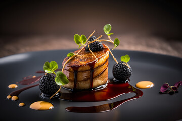 Wall Mural - seared foie gras served with a fig reduction and balsam Generative AI