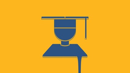 Sticker - Blue Graduate and graduation cap icon isolated on orange background. 4K Video motion graphic animation