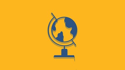 Sticker - Blue Earth globe icon isolated on orange background. 4K Video motion graphic animation