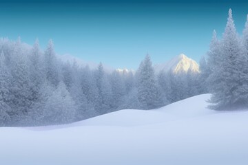 Mountain landscape in winter. Illustration. Generated by AI