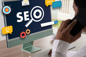 Search Engine SEO startup project man Searching information SEO performance