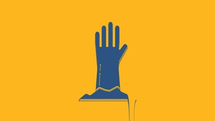 Poster - Blue Zombie hand icon isolated on orange background. Arm monster dead. Happy Halloween party. 4K Video motion graphic animation