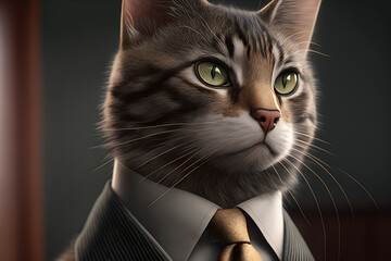 Wall Mural - Portrait of a cat wearing business suite generative ai