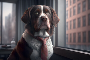 Wall Mural - Portrait of a dog in business suite generative ai