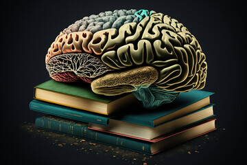 Wall Mural - the human brain with a book, generative ai