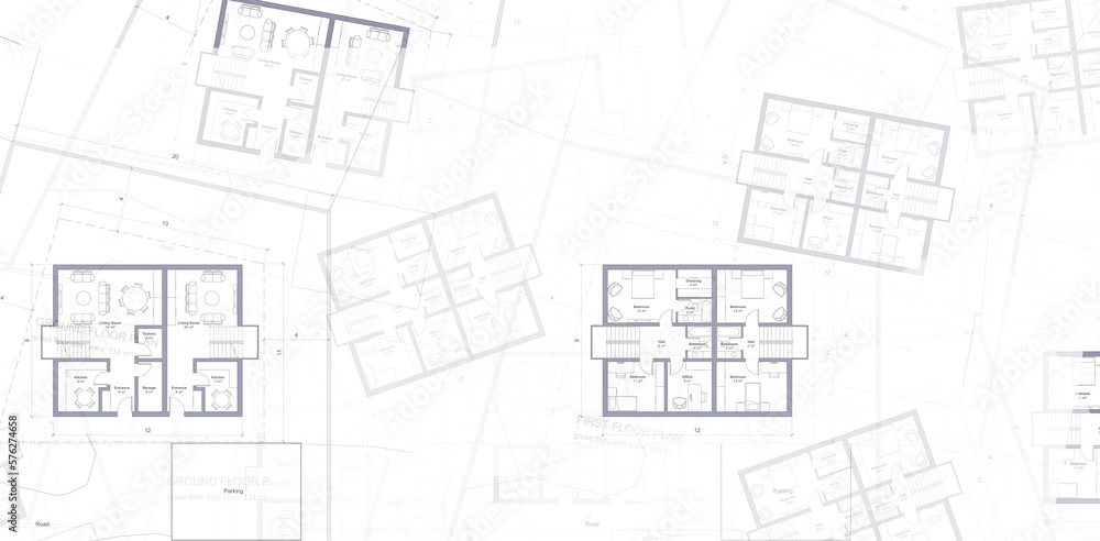 Abstract 2d illustration architectural plans for a dublex house. Small ...