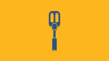 Poster - Blue Spatula icon isolated on orange background. Kitchen spatula icon. BBQ spatula sign. Barbecue and grill tool. 4K Video motion graphic animation