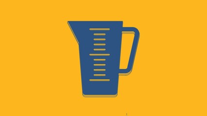 Poster - Blue Measuring cup to measure dry and liquid food icon isolated on orange background. Plastic graduated beaker with handle. 4K Video motion graphic animation