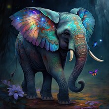 Elephant Thai Style Art. Generative AI