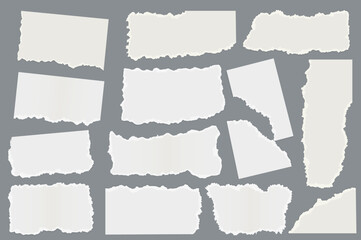 torn paper set graphic elements in flat design. bundle of different shapes of white ripped paper scr