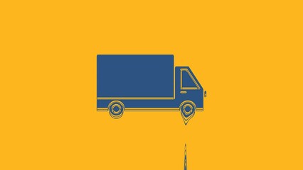 Sticker - Blue Delivery cargo truck vehicle icon isolated on orange background. 4K Video motion graphic animation