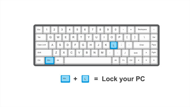 vector control win+ L = Lock Your PC - keyboard shortcuts  - windows with keyboard white and blue illustration and transparent background isolated Hotkeys