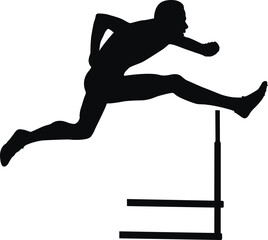 Wall Mural - runner men running hurdles black silhouette