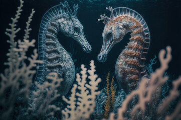 Beautiful Sea horses underwater. Generative AI