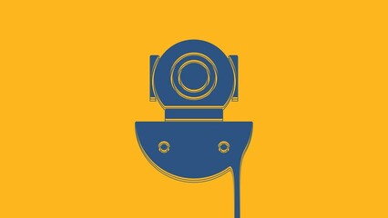 Sticker - Blue Aqualung icon isolated on orange background. Diving helmet. Diving underwater equipment. 4K Video motion graphic animation