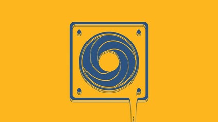 Canvas Print - Blue Computer cooler icon isolated on orange background. PC hardware fan. 4K Video motion graphic animation