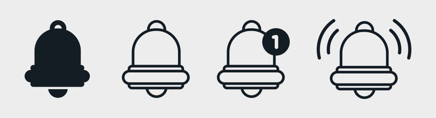 Poster - Notification bell icon. Alarm symbol. Incoming inbox message. Ringing bells. Alarm clock and smartphone application alert. Social media element. New message symbol flat style 10 eps.