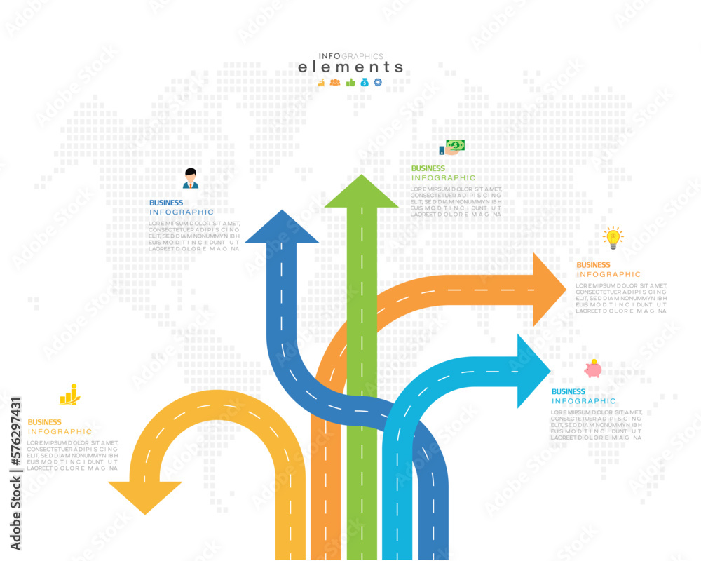 Navigation map infographic 5 steps timeline concept. Winding road ...