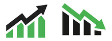 Graph With Arrow Going Up, Graph With Arrow Going Down In Black And Green Color, Financial Graph Icon On Transparent Background
