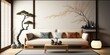 © Creative Division - modern japanese living room concept with white sofa, Generative AI