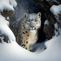 Poster - Snow leopard in snow