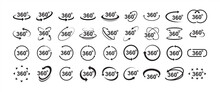 360 Degree Views Of Vector Circle Icons Set Isolated From The Background. Signs With Arrows To Indicate The Rotation Or Panoramas To 360 Degrees. Vector Illustration 10 Eps.