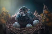 Nurturing Love. Witness The Beauty Of Nature With A Mother Bird Sitting On A Nest Of Eggs, Incubating And Caring For New Life. Wildlife And Parenting Concept. AI Generative