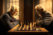 Two seniors engage in a strategic battle of wits with an intense game of chess, enjoying the leisure activity, made with generative ai