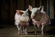 Pigs In The Stable Wearing A Pretty Dress. Generative AI