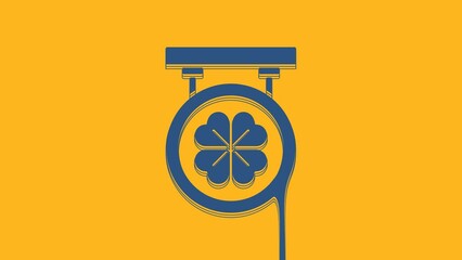 Canvas Print - Blue Street signboard with four leaf clover icon isolated on orange background. Suitable for advertisements bar, cafe, pub. 4K Video motion graphic animation