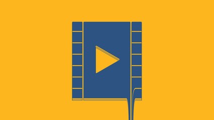 Wall Mural - Blue Play Video icon isolated on orange background. Film strip with play sign. 4K Video motion graphic animation