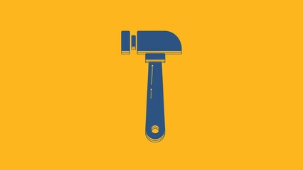 Poster - Blue Hammer icon isolated on orange background. Tool for repair. 4K Video motion graphic animation