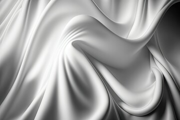 Wall Mural - White satin silky cloth as a backdrop, with crease wavy folds of fabric drapery swaying gently in the breeze. Generative AI