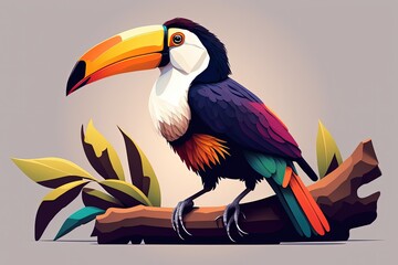 Wall Mural - bird with a colorful beak like a toucan. Generative AI