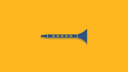 Sticker - Blue Clarinet icon isolated on orange background. Musical instrument. 4K Video motion graphic animation