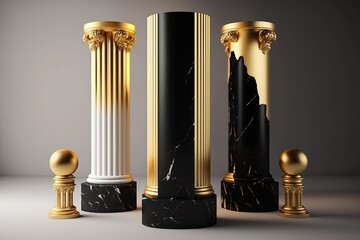 Wall Mural - traditional, contemporary, and luxurious columns of golden and black marble. pillar display backdrop