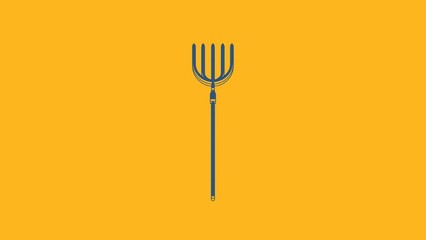 Canvas Print - Blue Garden pitchfork icon isolated on orange background. Garden fork sign. Tool for horticulture, agriculture, farming. 4K Video motion graphic animation