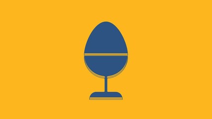 Sticker - Blue Chicken egg on a stand icon isolated on orange background. 4K Video motion graphic animation