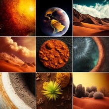 A Collage Of Different Natural Earth Textures Mixed In Beautiful Abstract Background Earth Globe Landscape Little Mosaic Desert Venus Moon Water Nature Plants Generative AI