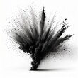 blast of black powder. Black dust explosion in close up, isolated on a white background smoke dirt smog spray splash smoke Generative AI