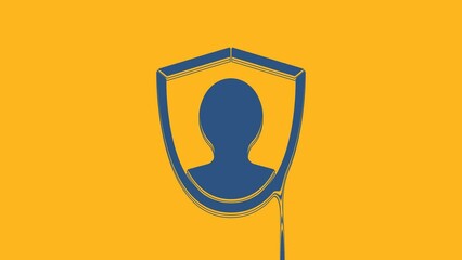 Sticker - Blue User protection icon isolated on orange background. Secure user login, password protected, personal data protection, authentication. 4K Video motion graphic animation