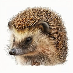 Realistic head hedgehog on a white background, generative AI