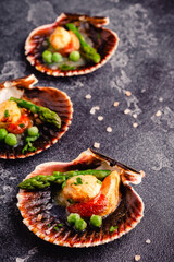 Wall Mural - Cooked scallops with vegetables