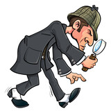 Fototapeta Dinusie - Sherlock Holmes looking for clues . He stares through a magnifying glass