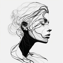 Wall Mural - Abstract modern art abstract drawing portrait of young woman. Generative ai