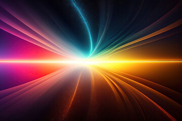 Poster - Beautiful abstract futuristic dark background with neon blue pink and orange glow. AI generated.